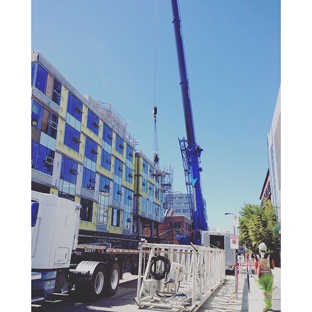 Construction site across from our office! Road closures, loud noises, no entry to the building! Luckily we understand the steps involved for  building sites so it's no skin off our noses. Looking forward to seeing the finished work of art! #constructionsite #crane #roadclosures #vanarch #excitedtomeet #newneighbours